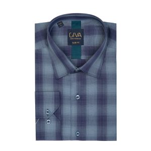 پیراهن چهارخانه مردانه 4193 - XL, سرمه ای, پاچه نخی, قاپک افسری, یقه کراواتی