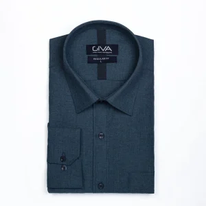 پیراهن لیما ملانژ جیب دار - آبی تیره, 2XL, پارچه دونخ ملانژ, قاپک افسری, آستین بلند, یقه کراواتی