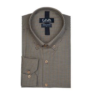 پیراهن پیچازی مردانه - XL, قهوه ای, پنبه 100%, قاپک افسری, آستین بلند, یقه دکمه دار
