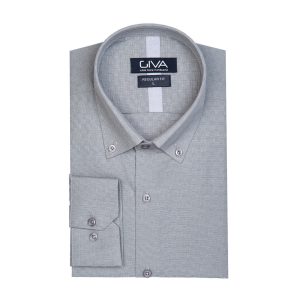 پیراهن طرح دار مردانه - 2XL, طوسی, پنبه 100%, آستین بلند, یقه دکمه دار