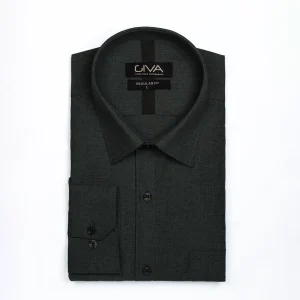 پیراهن لیما ملانژ جیب دار - سبز تیره, 2XL, پارچه دونخ ملانژ, قاپک افسری, آستین بلند, یقه کراواتی