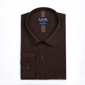 پیراهن لیما ملانژ جیب دار - زرشکی, 2XL, پارچه دونخ ملانژ, قاپک افسری, آستین بلند, یقه کراواتی