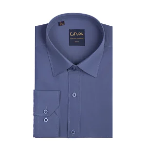 پیراهن دوشین ساده یقه کراواتی قاپک افسری - XL, آبی تیره, پارچه دوشین, یقه کراواتی, قاپک افسری, آستین بلند