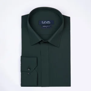 پیراهن دوشین ساده قاپک مخفی - 2XL, سبز تیره, پارچه دوشین, یقه ساده, قاپک مخفی, آستین بلند