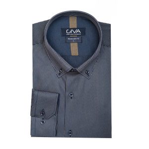 پیراهن راه راه مردانه 4121 - 2XL, سرمه-ای-طلایی, پنبه 100%, قاپک افسری, آستین بلند, یقه دکمه دار