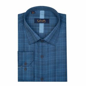 پیراهن چهارخانه مردانه 8437 - 2XL, سرمه ای, پاچه نخی, قاپک افسری, آستین بلند, یقه کراواتی