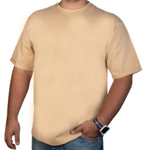 تیشرت ساده یقه گرد مردانه - XL, کرمی, پنبه 100%, آستین کوتاه, یقه ساده