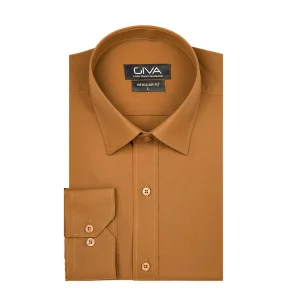 پیراهن دوشین ساده یقه کراواتی قاپک افسری - XL, قهوه ای, پارچه دوشین, یقه کراواتی, قاپک افسری, آستین بلند