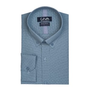 پیراهن طرح دار مردانه - 2XL, آبی, پنبه 100%, آستین بلند, یقه دکمه دار