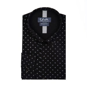 پیراهن مردانه طرح دار 4185 - XL, black, پنبه 100%, قاپک افسری, آستین بلند, یقه دکمه دار