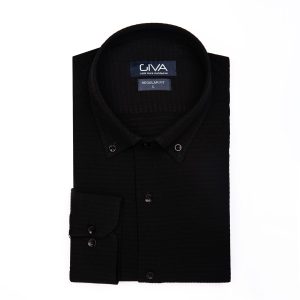پیراهن مردانه نخی طرح دار 4416 - L, black, پاچه نخی, آستین بلند, یقه دکمه دار