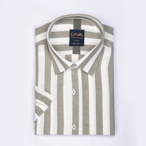 پیراهن راه راه 329 - 2XL, کرمی, فلورا, قاپک افسری, آستین کوتاه, یقه کراواتی