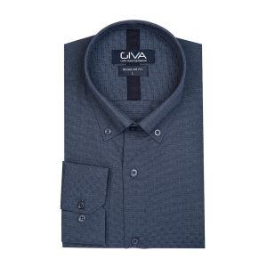 پیراهن طرح دار مردانه - 2XL, سرمه ای, پنبه 100%, آستین بلند, یقه دکمه دار