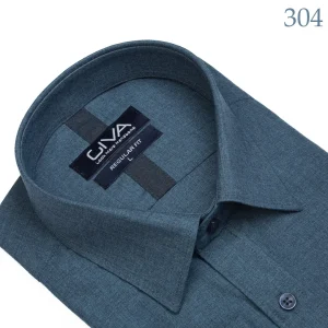 پیراهن لیما ساده یقه کرواتی - آبی 304, 2XL, پارچه دونخ ملانژ, آستین بلند, قاپک افسری, یقه کراواتی