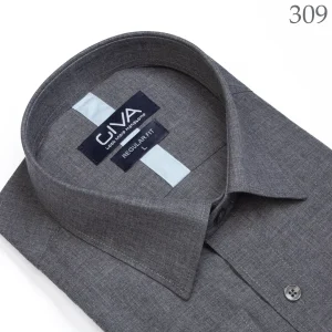 پیراهن لیما ساده یقه کرواتی - طوسی 309, XL, پارچه دونخ ملانژ, آستین بلند, قاپک افسری, یقه کراواتی