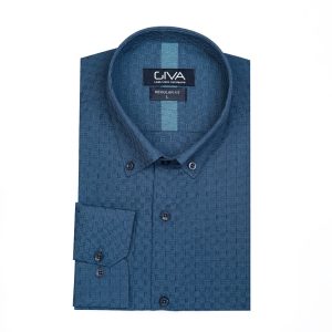 پیراهن طرح دار مردانه - 2XL, کله غازی, پنبه 100%, آستین بلند, یقه دکمه دار