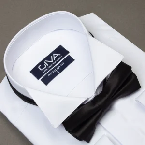 پیراهن دوشین یقه فراک مچ دوبل سفید - XL, سفید, پارچه دوشین, یقه فراک, قاپک مخفی, آستین بلند
