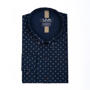 پیراهن مردانه طرح دار 4185 - 2XL, سرمه ای, پنبه 100%, قاپک افسری, آستین بلند, یقه دکمه دار