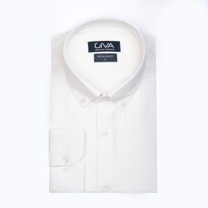 پیراهن مردانه نخی طرح دار 4416 - 2XL, سفید, پاچه نخی, آستین بلند, یقه دکمه دار