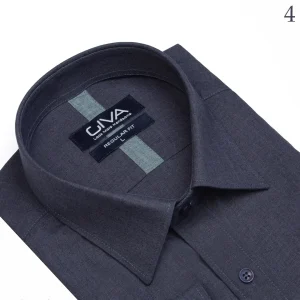 پیراهن لیما ساده یقه کرواتی - سرمه ای 4, XL, پارچه دونخ ملانژ, آستین بلند, قاپک افسری, یقه کراواتی