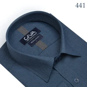 پیراهن لیما ساده یقه کرواتی - کله غازی 441, XL, پارچه دونخ ملانژ, آستین بلند, قاپک افسری, یقه کراواتی