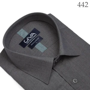 پیراهن لیما ساده یقه کرواتی - طوسی 442, L, پارچه دونخ ملانژ, آستین بلند, قاپک افسری, یقه کراواتی