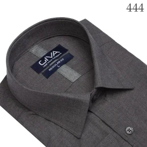 پیراهن لیما ساده یقه کرواتی - ذغالی 444, XL, پارچه دونخ ملانژ, آستین بلند, قاپک افسری, یقه کراواتی