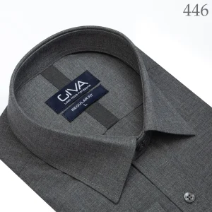 پیراهن لیما ساده یقه کرواتی - طوسی 446, XL, پارچه دونخ ملانژ, آستین بلند, قاپک افسری, یقه کراواتی