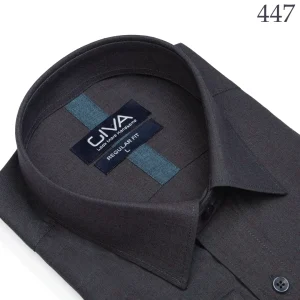 پیراهن لیما ساده یقه کرواتی - طوسی زرشکی 447, 2XL, پارچه دونخ ملانژ, آستین بلند, قاپک افسری, یقه کراواتی