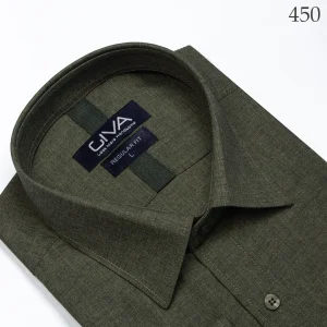 پیراهن لیما ساده یقه کرواتی - سبز 450, 2XL, پارچه دونخ ملانژ, آستین بلند, قاپک افسری, یقه کراواتی