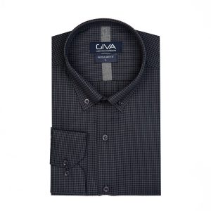 پیراهن پیچازی مردانه - 2XL, زغالی, پنبه 100%, قاپک افسری, آستین بلند, یقه دکمه دار