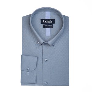 پیراهن طرح دار مردانه - 2XL, آبی روشن, پنبه 100%, آستین بلند, یقه دکمه دار