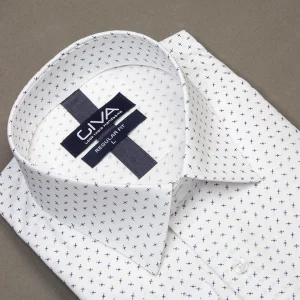 پیراهن مردانه نخی چاپی 4426 - سفید, XL, پاچه نخی, قاپک افسری, یقه کراواتی