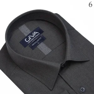 پیراهن لیما ساده یقه کرواتی - ذغالی 6, 2XL, پارچه دونخ ملانژ, آستین بلند, قاپک افسری, یقه کراواتی