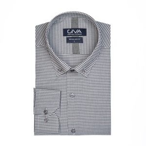 پیراهن پیچازی مردانه - 2XL, طوسی سفید, پنبه 100%, قاپک افسری, آستین بلند, یقه دکمه دار