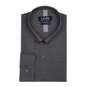 پیراهن طرح دار مردانه - 2XL, زغالی, پنبه 100%, آستین بلند, یقه دکمه دار