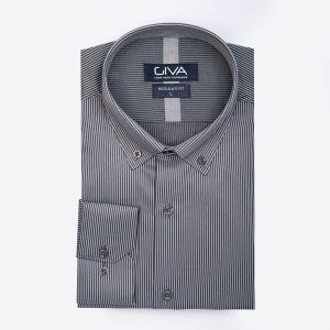 پیراهن راه راه مردانه 4121 - 2XL, زغالی, پنبه 100%, قاپک افسری, آستین بلند, یقه دکمه دار