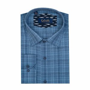 پیراهن چهارخانه مردانه 8437 - 2XL, آبی, پاچه نخی, قاپک افسری, آستین بلند, یقه کراواتی