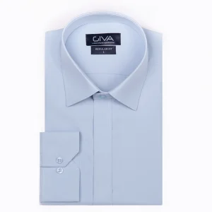 پیراهن دوشین ساده قاپک مخفی - 2XL, آبی, پارچه دوشین, یقه ساده, قاپک مخفی, آستین بلند