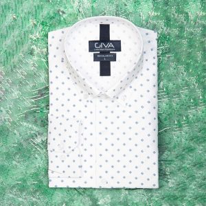 پیراهن مردانه طرح دار 4185 - L, سفید, پنبه 100%, قاپک افسری, آستین بلند, یقه دکمه دار