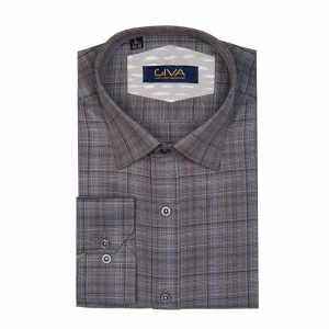 پیراهن چهارخانه مردانه 8437 - XL, طوسی, پاچه نخی, قاپک افسری, آستین بلند, یقه کراواتی