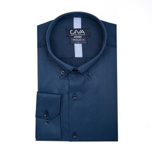 پیراهن راه راه مردانه 4121 - 2XL, سرمه-ای, پنبه 100%, قاپک افسری, آستین بلند, یقه دکمه دار