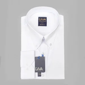 پیراهن دوشین یقه خرگوشی دکمه دار - 2XL, سفید, آستین بلند, پارچه دوشین, خرگوشی دکمه دار