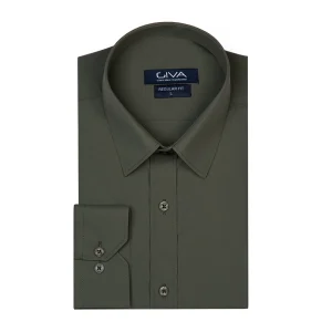 پیراهن دوشین ساده یقه کراواتی قاپک افسری - XL, سبز خاکی, پارچه دوشین, یقه کراواتی, قاپک افسری, آستین بلند