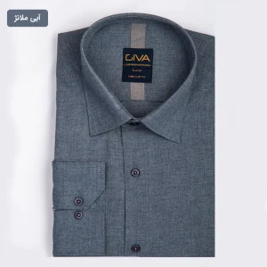 پیراهن ملانژ ساده 3275 - L, آبی ملانژ, پارچه دونخ ملانژ, یقه ساده, قاپک افسری, آستین بلند