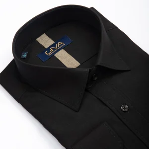 پیراهن ملانژ ساده 3275 - M, black, پارچه دونخ ملانژ, یقه ساده, قاپک افسری, آستین بلند