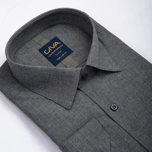 پیراهن ملانژ ساده 3275 - XL, طوسی ملانژ, پارچه دونخ ملانژ, یقه ساده, قاپک افسری, آستین بلند