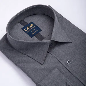 پیراهن ملانژ ساده 3275 - XL, طوسی, پارچه دونخ ملانژ, یقه ساده, قاپک افسری, آستین بلند