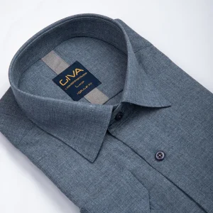 پیراهن ملانژ ساده 3275 - 2XL, آبی ملانژ, پارچه دونخ ملانژ, یقه ساده, قاپک افسری, آستین بلند