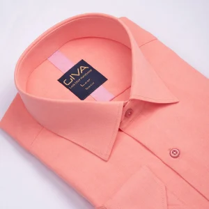 پیراهن ملانژ ساده 3275 - 2XL, گلبهی, پارچه دونخ ملانژ, یقه ساده, قاپک افسری, آستین بلند